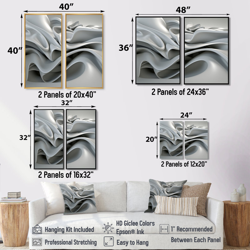 Gris infini ondulations - art mural moderne, Noir, H 36 po x l 48 po, Impression encadrée flottante