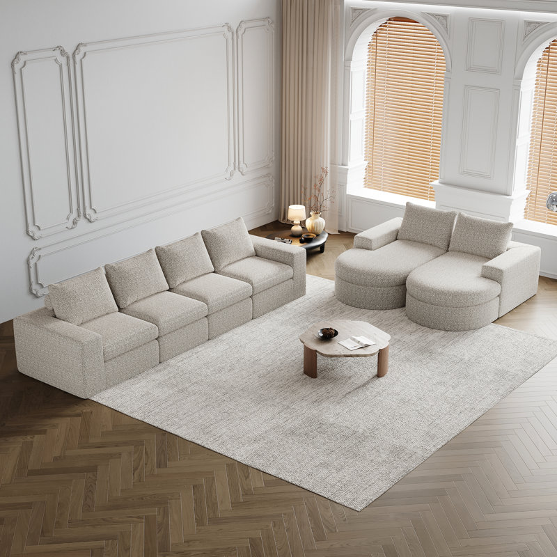 Canapé modulaire courbé en chenille avec méridienne, rembourré moderne en forme de L 4 pour le salon et la chambre à coucher, sans assemblage, coussins en éponge à haute résilience avec coussins doubles, trois coussins décoratifs