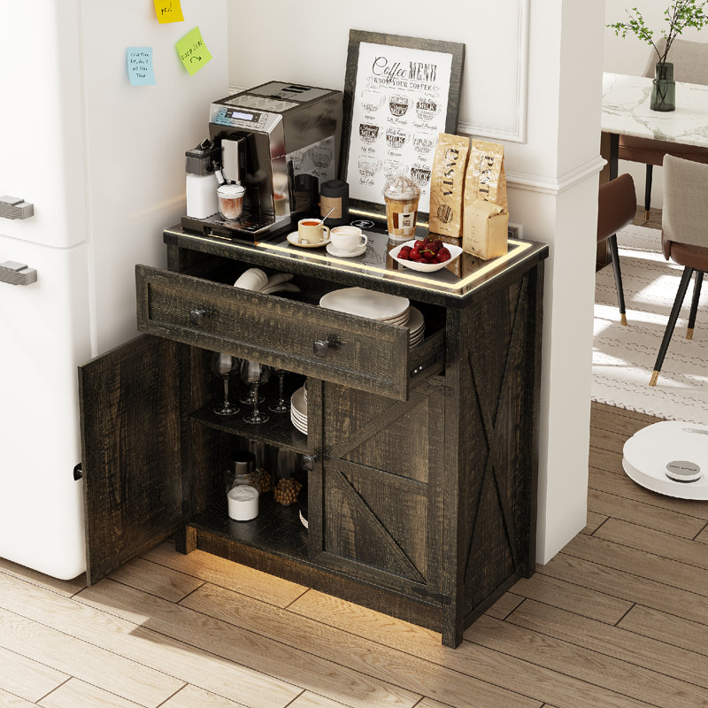 Buffet avec lumière DEL 31,5 po Delmonta, Brun