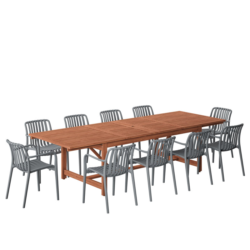 Amazonia 11Pc Juleriaque FSC Wood And Resin Outdoor Patio Extendable Dining Set, Gray