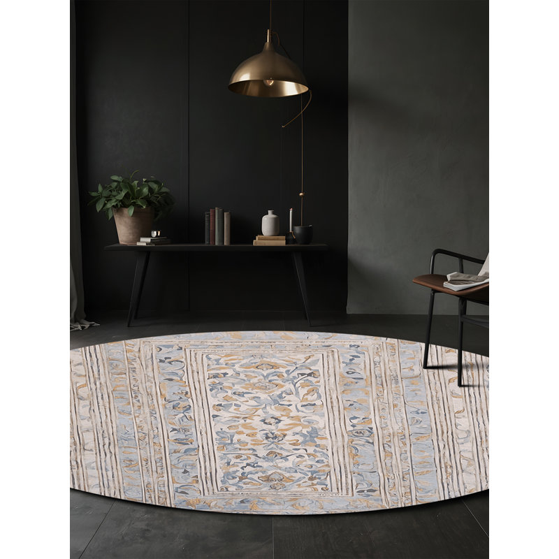 Machine Washable Gray Area Rug, Round 6'