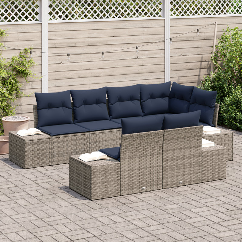 Ensemble de canapé de jardin avec coussin 7 pièces vidaXL, Structure grise / coussin bleu marine