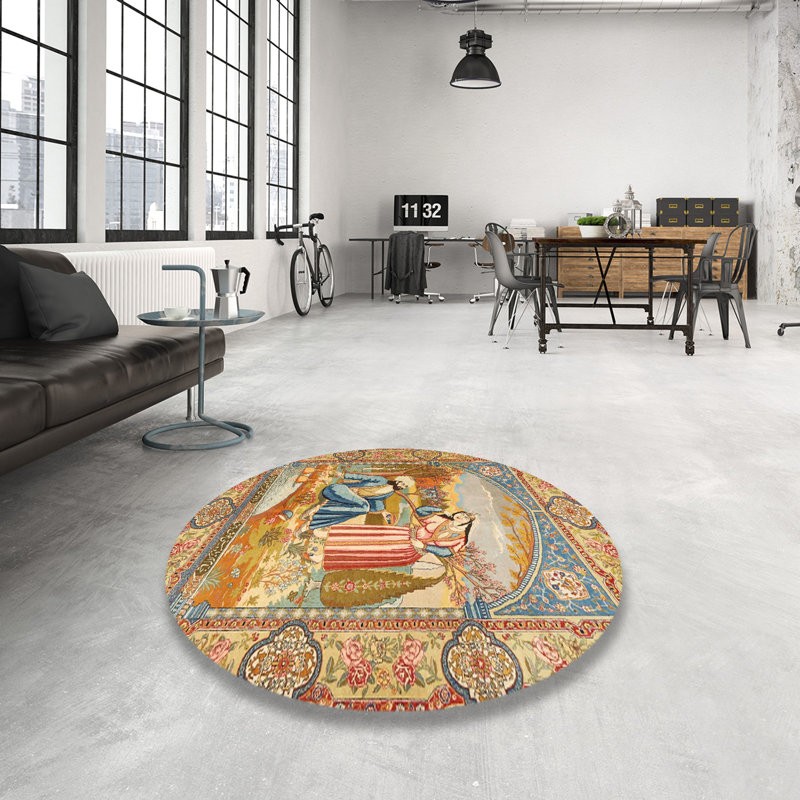 Tapis brun / bleu, Rond 5 pi