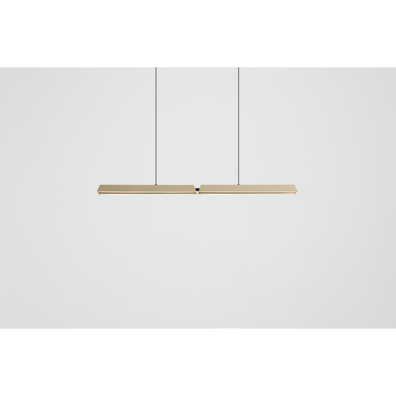 Luminaire suspendu linéaire géométrique à 4 lumières Lombox, Or champagne