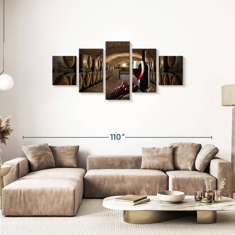 Ensemble de vinerie sur toile 5 pièces, H 74 po x l 34 po x P 1,25 po