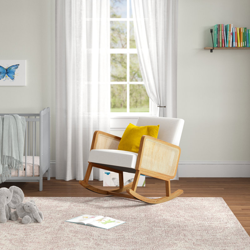 Chaise berçante Adena avec accoudoirs en rotin, Lin blanc