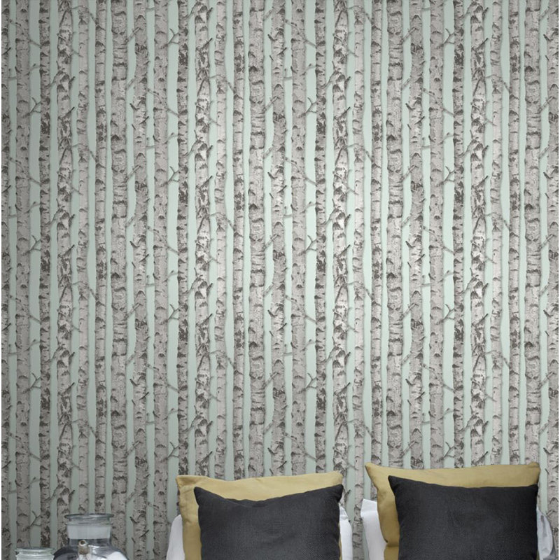 Rouleau de papier peint bouleau L 33 pi x l 20,5 po Kaori, Gris clair / vert clair