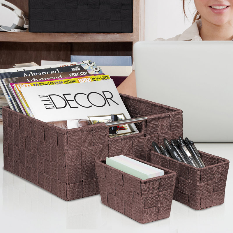 Sorbus Stackable Wicker Woven Basket with Handles 7 Pack, Chocolate