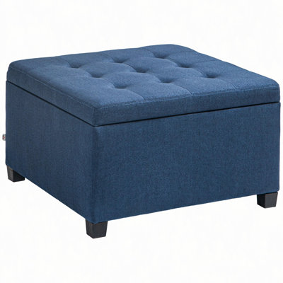 Fabric Tufted Storage Ottoman With Flip Top Seat, Metal Hinge, Eucalyptus Wood Frame For Living Room, Entryway, Bedroom, Blue | Gift Idea