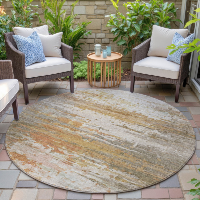Tapis kaki Xhevrie intérieur / extérieur lavable à la machine, Rond 8 pi