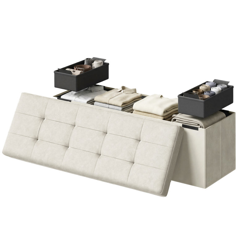 Reyaan 110cm Wide Tufted Rectangle Solid Colour Standard Ottoman with Storage, Beige