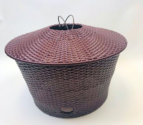 Brown Resin Wicker Hose Storage Pot with Lid