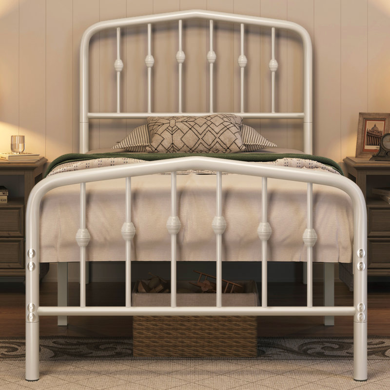 Valour Bed Frames Metal Platform Bed with Headboard, Twin, White