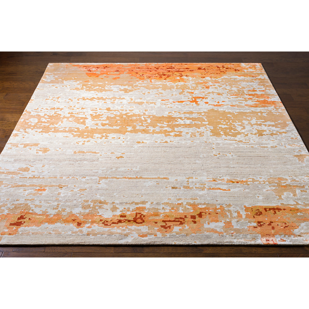 Pereda Abstract Hand-Knotted Beige/Orange Area Rug 17 Stories Rug 