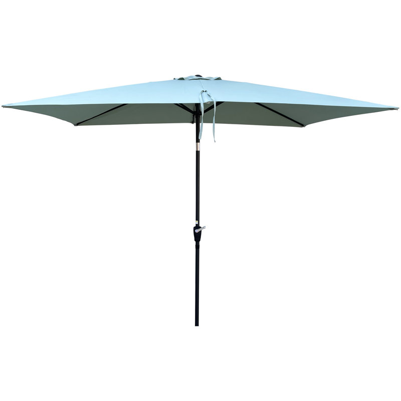 Parasol de patio extérieur 6 x 9 pi, auvent avec manivelle et inclinable, pour parasol extérieur de piscine de 9 pi x 6 pi, mât en acier rouille, jardin d'eau