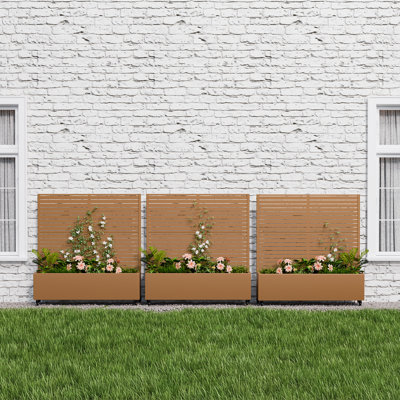 Metal Planter Box with Trellis Outdoor Freestanding Raised Garden Bed with Privacy Screen for Climbing Plant Vegetable Vines
