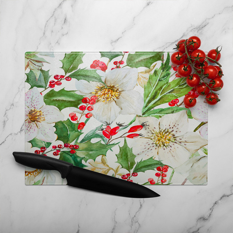 Watercolour Christmas Pattern Glass Chopping Board