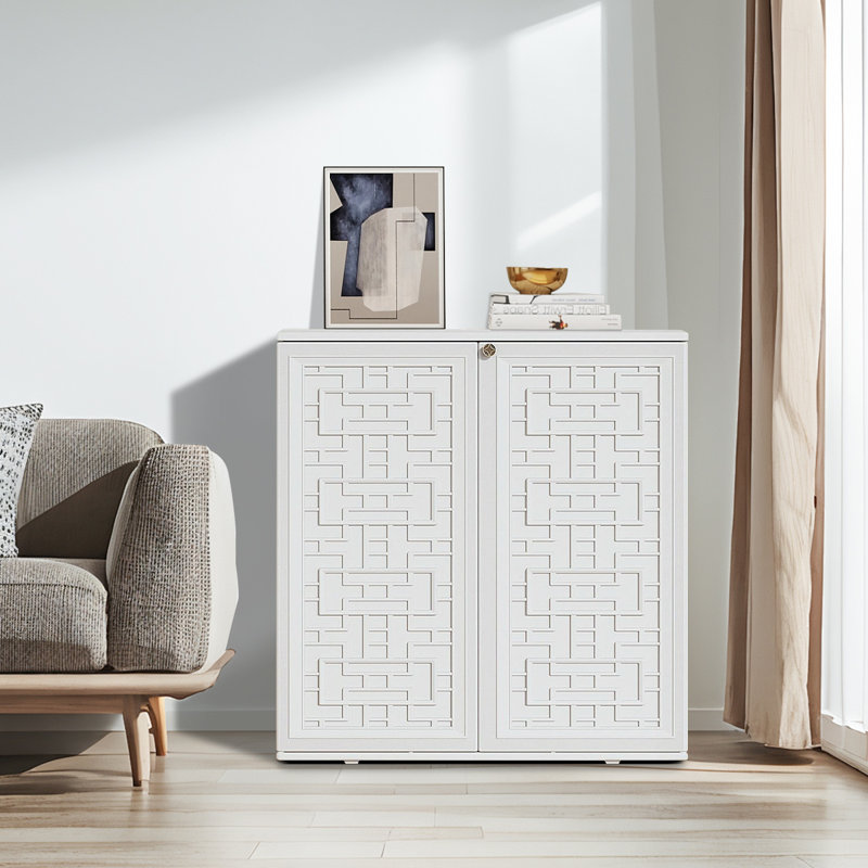 Remise de rangement extérieure en plastique l 34,3 po x H 36,2 po avec une tablette, Blanc cassé / blanc
