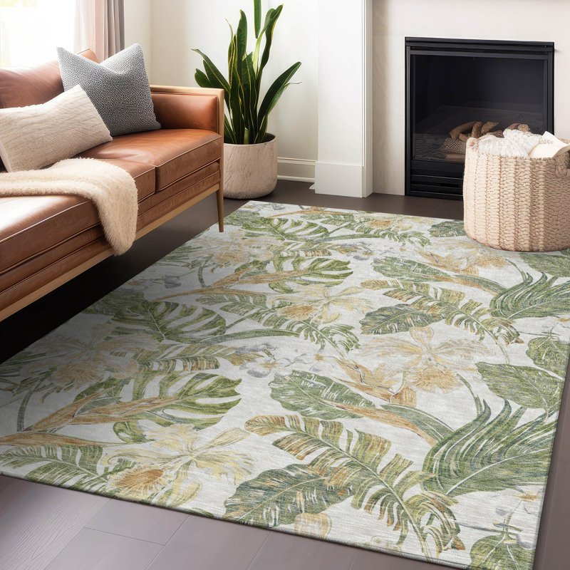 Machine Washable Indoor/Outdoor Cinead ACN1708 Ivory 10' x 14' Rug, Rectangle 2'6" x 3'10"