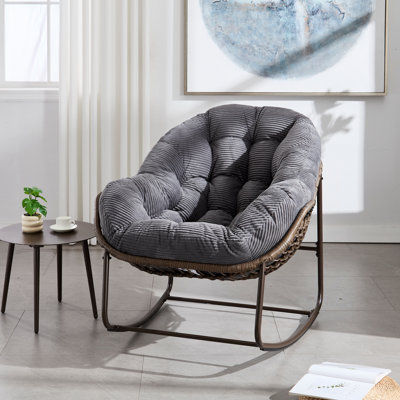 Chaise berçante d'extérieur en rotin, fauteuil inclinable et berçant rembourré pour le porche, le salon, le patio et le jardin