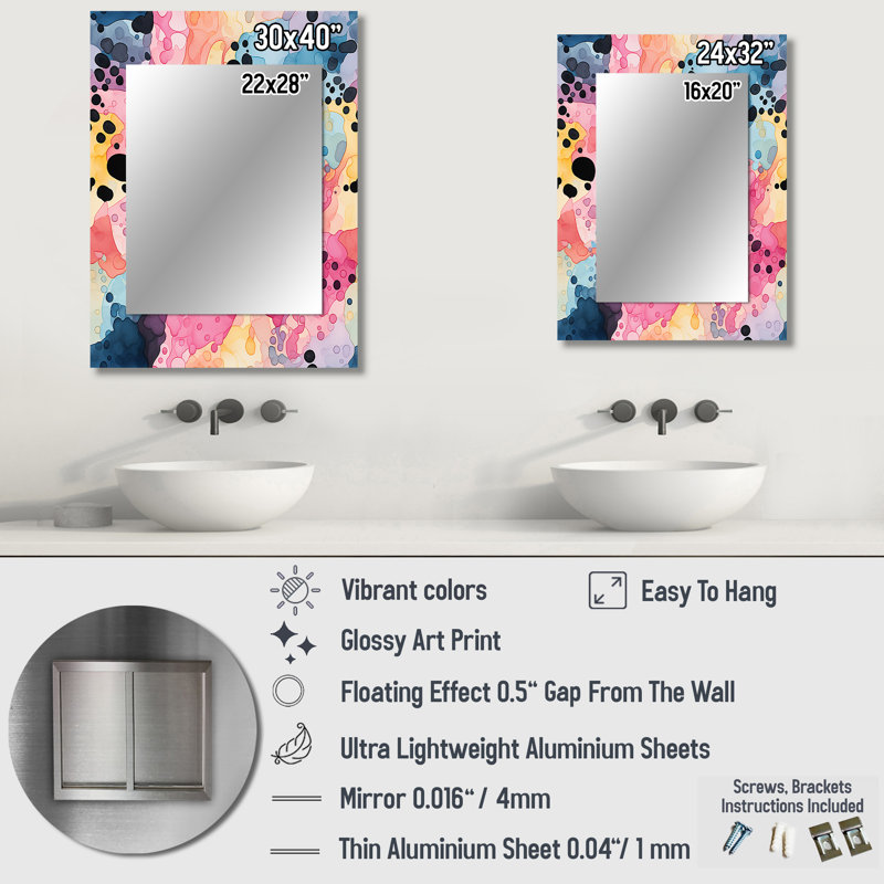 Hastin - Large Wall Mirror On Metal, 40 po x 30 po