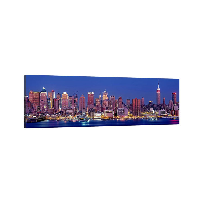 USA, New York, New York City, West Side, Skyscrapers In A City During Dusk - Wrapped Canvas Panoramic Print