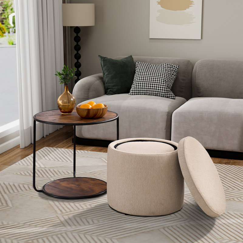 Table basse avec rangement et 2 repose-pieds, Beige