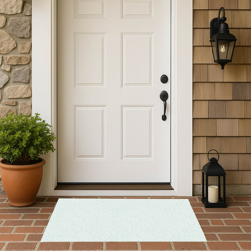 Elegant Palms Outdoor Doormat, Light Blue/Blue, 17" W x 24" L