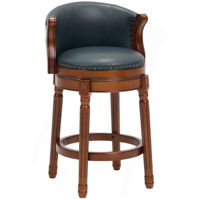 Cow Top Leather Wooden Bar Stools, 360 Degree Swivel Bar Chair With Backs,Bar Height Couner Height Barstools  For Home Kitchen Dining Room And Bar Room(Blue 1Pc)