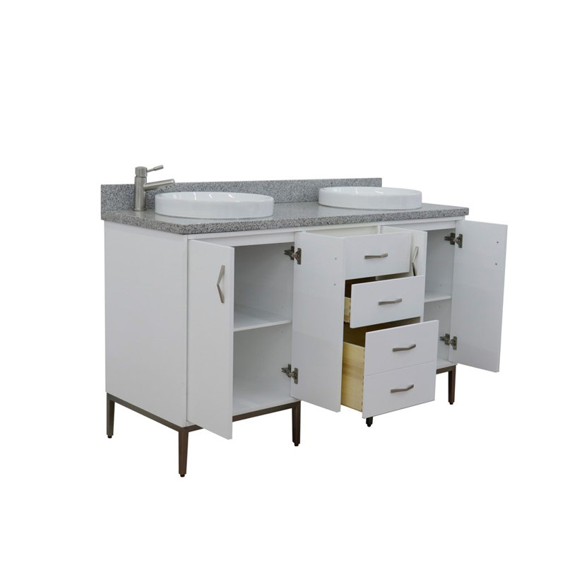 Ensemble de meuble-lavabo double 61 po Aashirya, gris