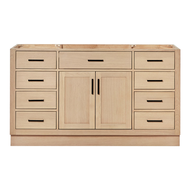 60" Single Sink Bathroom Vanity, Matte Black, Natural Oak
