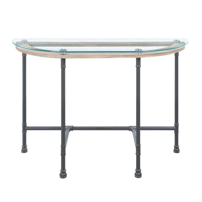 Table de canapé 47 po Brantley, verre transparent et finition gris sable