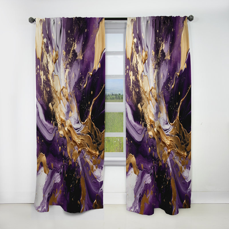 Mauve et mauve liquide Magic III - Rideau abstrait moderne occultant - 1 panneau, L 52 po x L 63 po