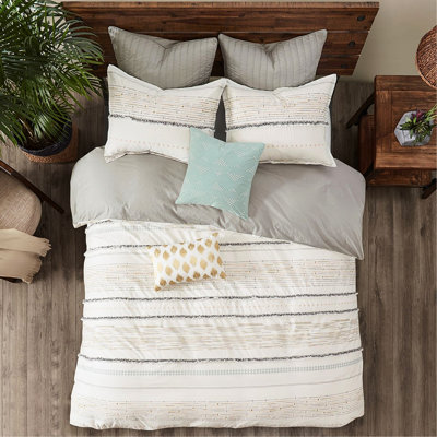 Cotton Printed Comforter King/ King, /Grey, With Classic And Stripes Tassels White/Grey For Modern Attractive