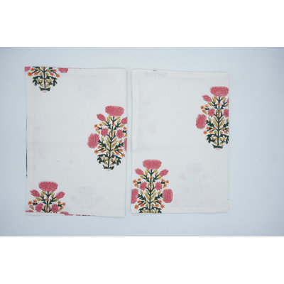 Fabdivine 18X18 Handmade Block Print Cotton Napkin,Pink Floral Napkin,Dining napkin,Napkin For Kitchen,Handprinted Napkin,Dining Deccorative Napkin, Swadesh,Pink