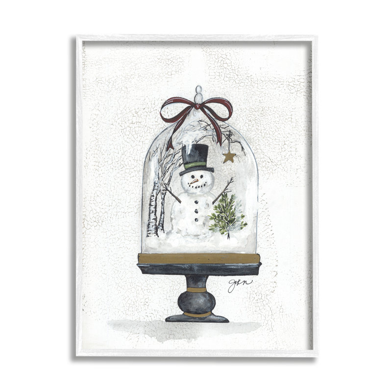 Snowman Winter Scenery, H 20 po x l 16 po x P 1,5 po, Giclée encadrée blanc bord de mer