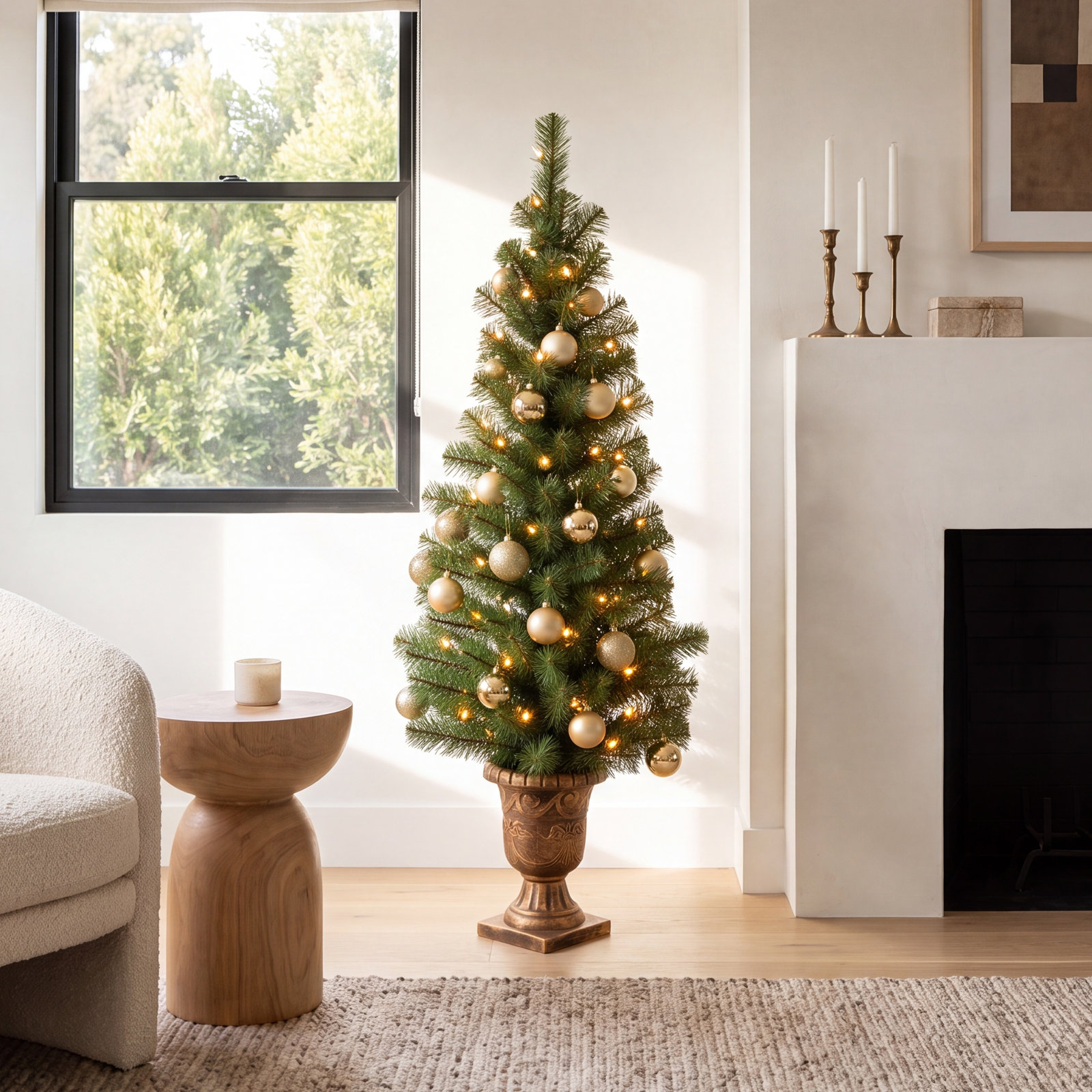 Pre-Lit Spruce Christmas Tree, 4'