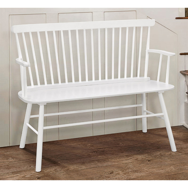 Farmhouse Relaxed Vintage Wood Spindle Back Bench, White