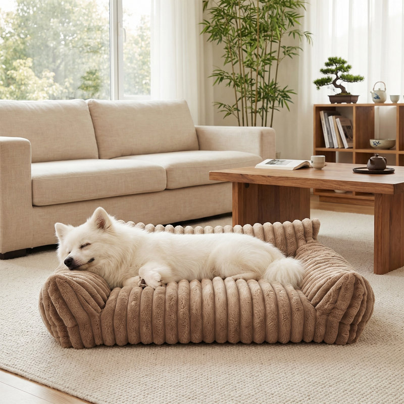 Canapé lavable pour animal de compagnie à trois côtés avec lit pour chien fermé et amovible pour les petits chiens de moins de 15,43 lb (couleur café)