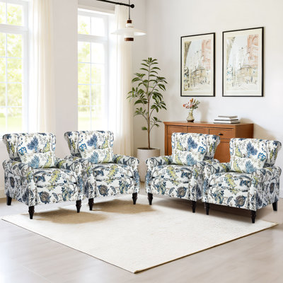 Modern Accent Chairs With Wood Legs & Lumbar Pillows, Comfy Upholstered Armchairs With Nailhead Trim, Floral Pattern Single Sofa Chairs For Living Roo