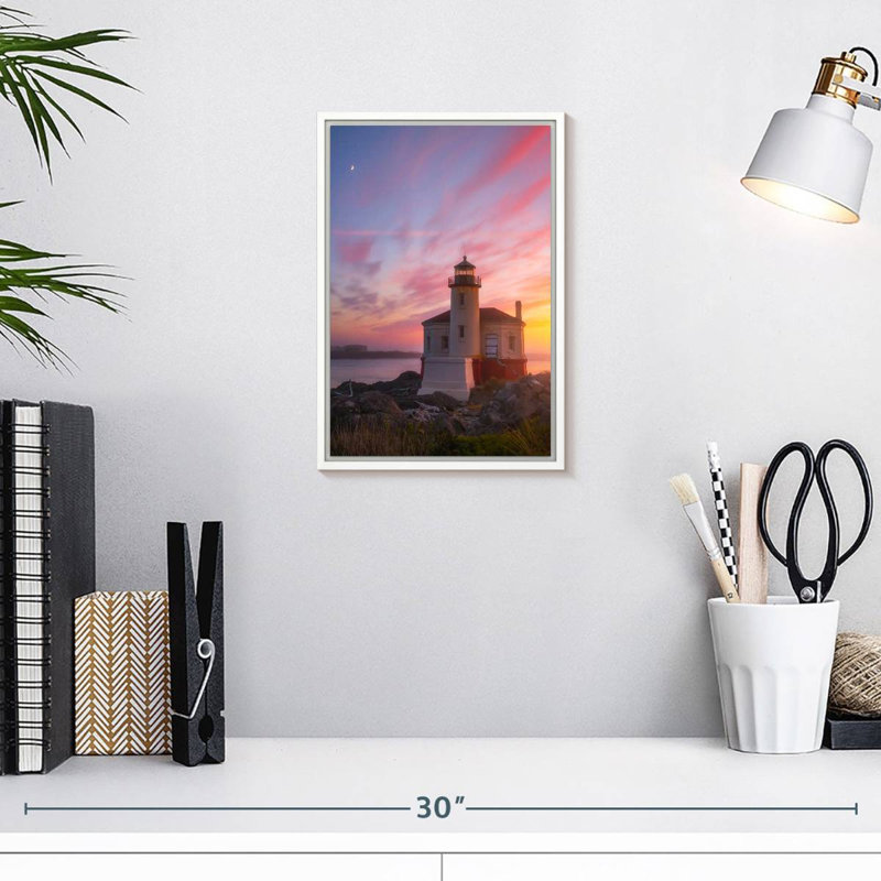 Phare de la lune, 9" x 13", Cadre flottant blanc