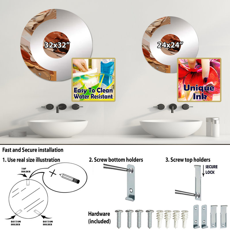 Frankmut - Miroir mural demi-cercle, 31,4 po x 31,4 po