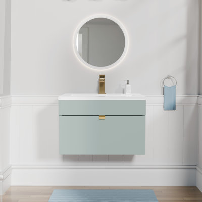 Ensemble de meuble-lavabo mural moderne 24 po - Poignées sauge / or Loft Collection