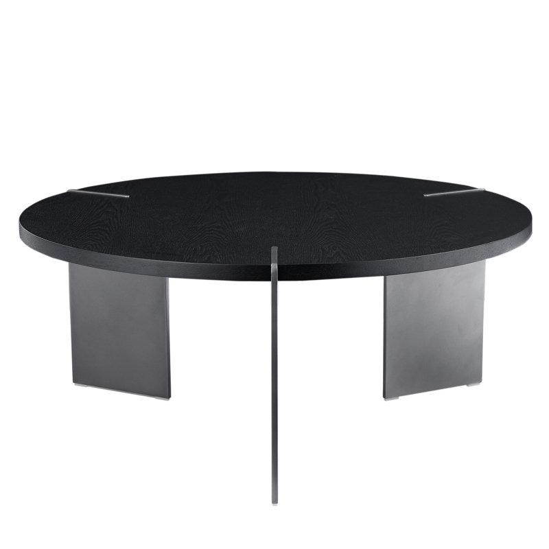 Table basse ronde en bois avec pieds en métal, Chêne noir