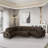 Chocolate RHF Corduroy Cuddler Half U-Shape Sectional With Pull Out Bed + Armrest Storage W/ USB + 6 Pillows-1203358970