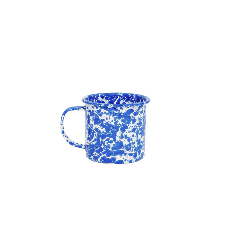 Crow Canyon Enamelware Splatter 16 oz Mugs, Grey, Blue, 16