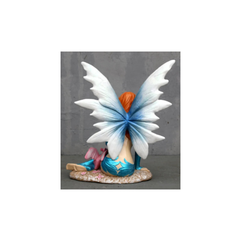 Petite statue de fée grandeur nature, Bleu / blanc / gris / orange / brun clair