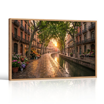 Sunset Canal Canvas Wall Art Oil Painting Print Set Of 1