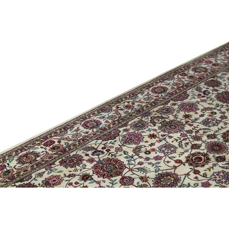 Tapis en laine noué à la main de conception unique 6 pi x 9 pi ivoire / vert / rouge