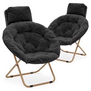 Pouya Upholstered Faux Fur Oversize Saucer Moon Chair With Golden Frame